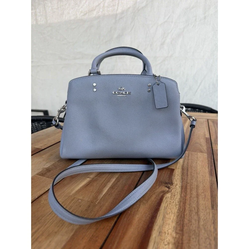 Coach Light Blue Pebbled Leather Satchel Crossbody Shoulder Bag Silver Hardware